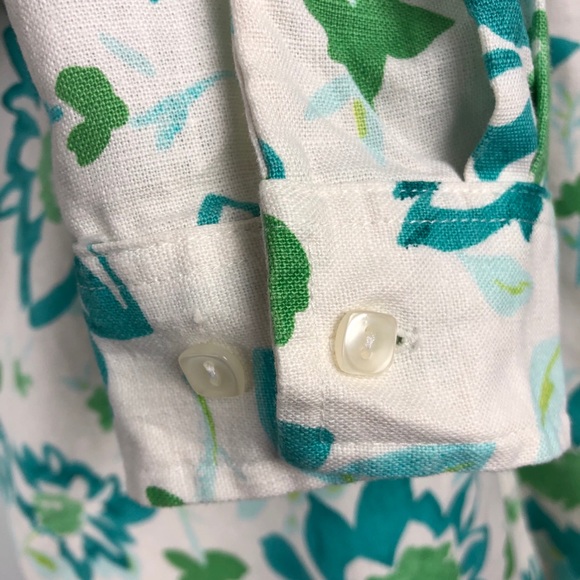 Kim Rogers Linen & Cotton Floral Button Down Top with Roll Tab Sleeves - Picture 7 of 12